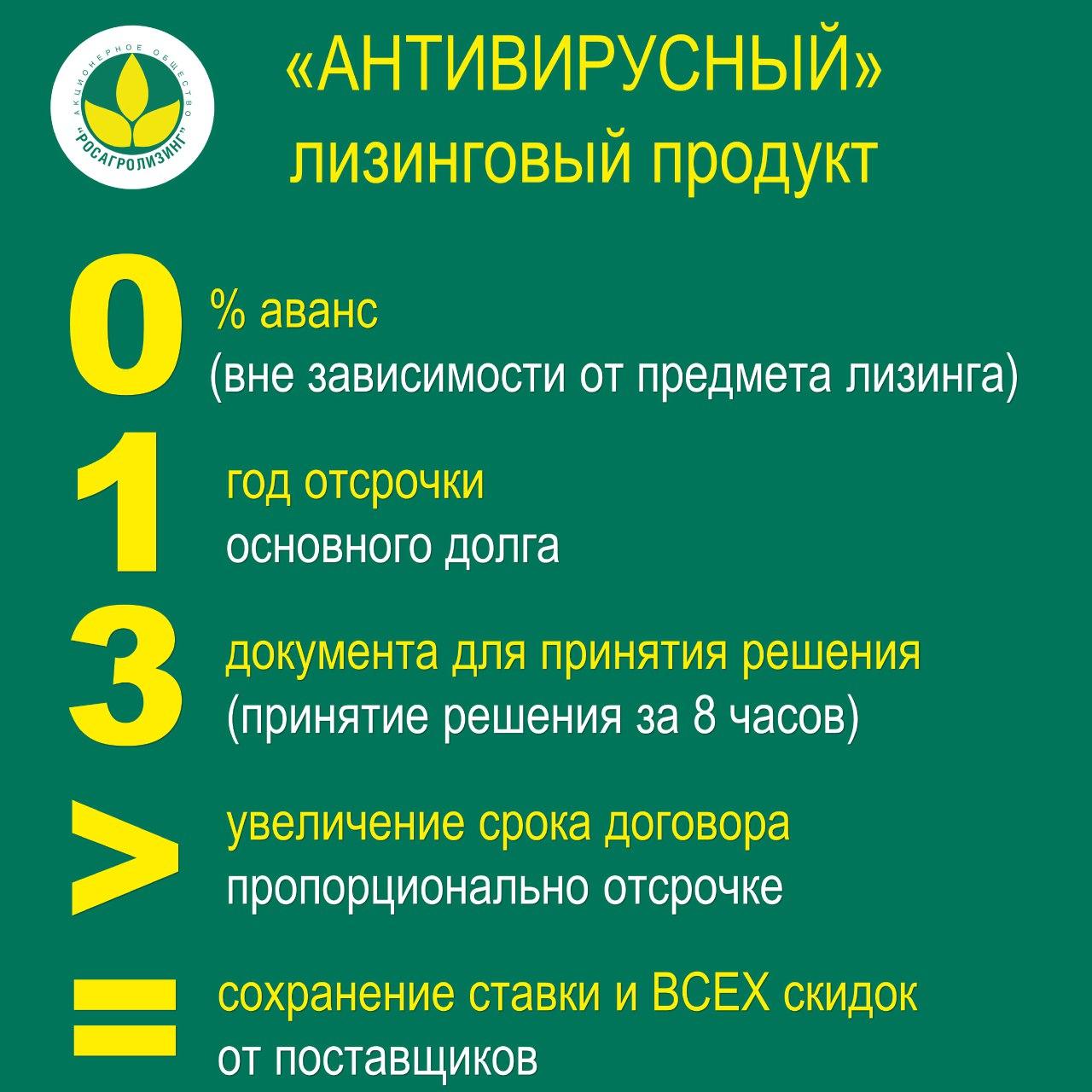 Антивирусный лизинг от АО «РОСАГРОЛИЗИНГ» в Ростове-на-Дону